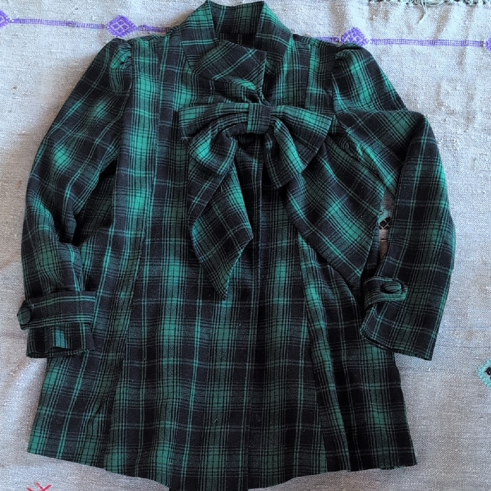 Chicwish Green Plaid Bow Jacket